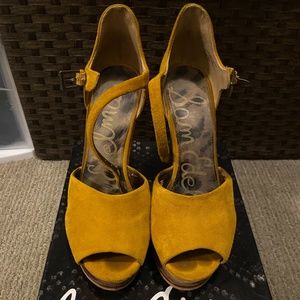 Suede Mustard Wedge Heels